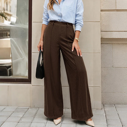Pantalon large en velours côtelé à taille haute pour femme