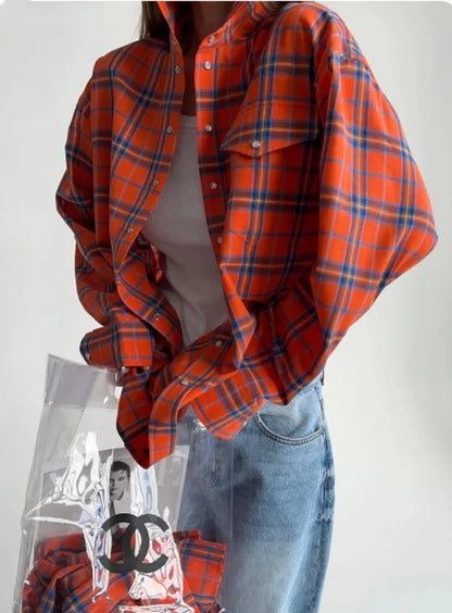 Chemisier Oversize Femme – Carreaux Vintage