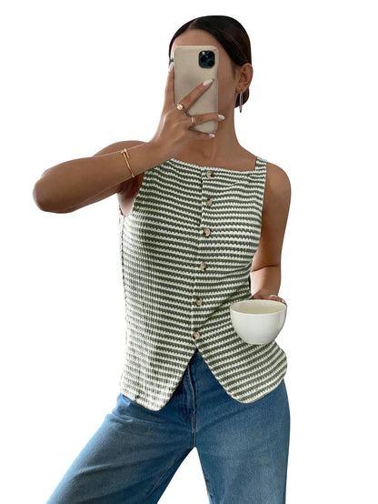 Chemisier Rayé Sans Manches Femme – Style Chic