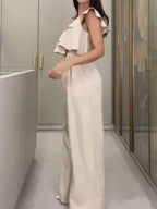 Combinaison élégante à une épaule avec décoration à volants pour femmes