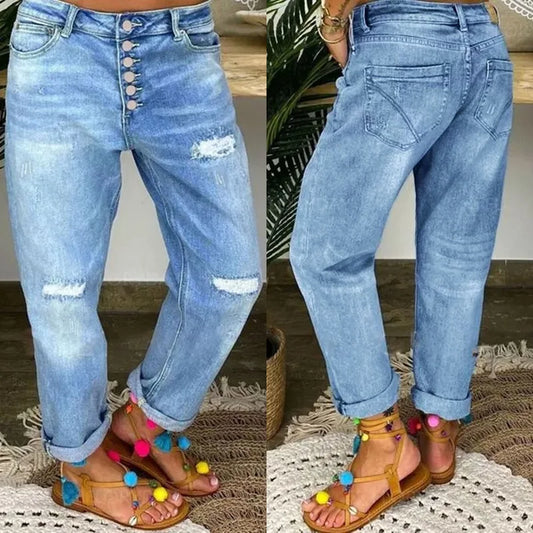 Jean Baggy Bleu Femme – Effet Déchiré