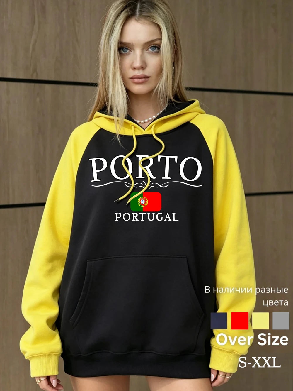 Sweat à capuche raglan imprimé Porto Portugal pour femmes