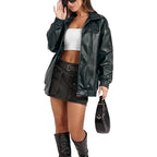 Vestes en Faux cuir Pu à fermeture éclair pour femmes