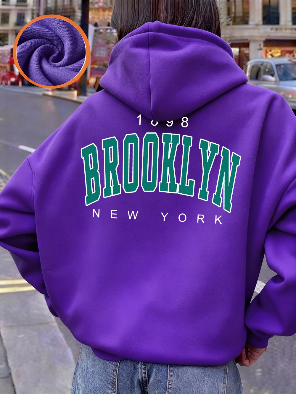 Sweat à capuche imprimé New York Brooklyn 1898 pour femmes