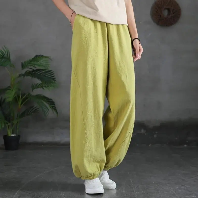 Pantalon en coton et lin pour femmes
