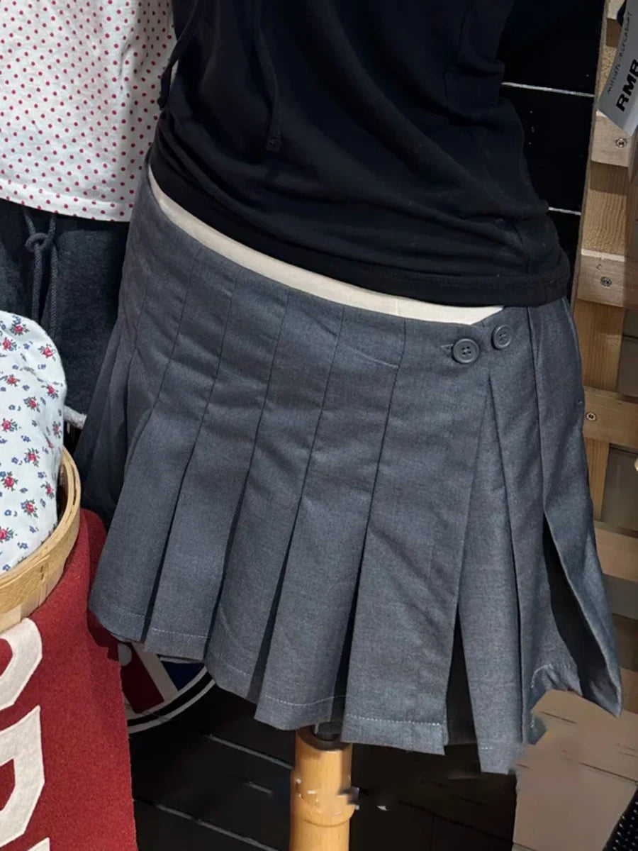 Jupes courtes plissées simples gris foncé pour femmes