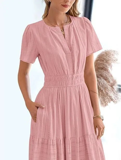 Robe longue plissée élégante style français à col en V pour femmes