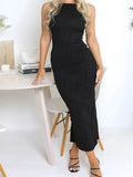 Robe longue froncée sans manches pour femmes