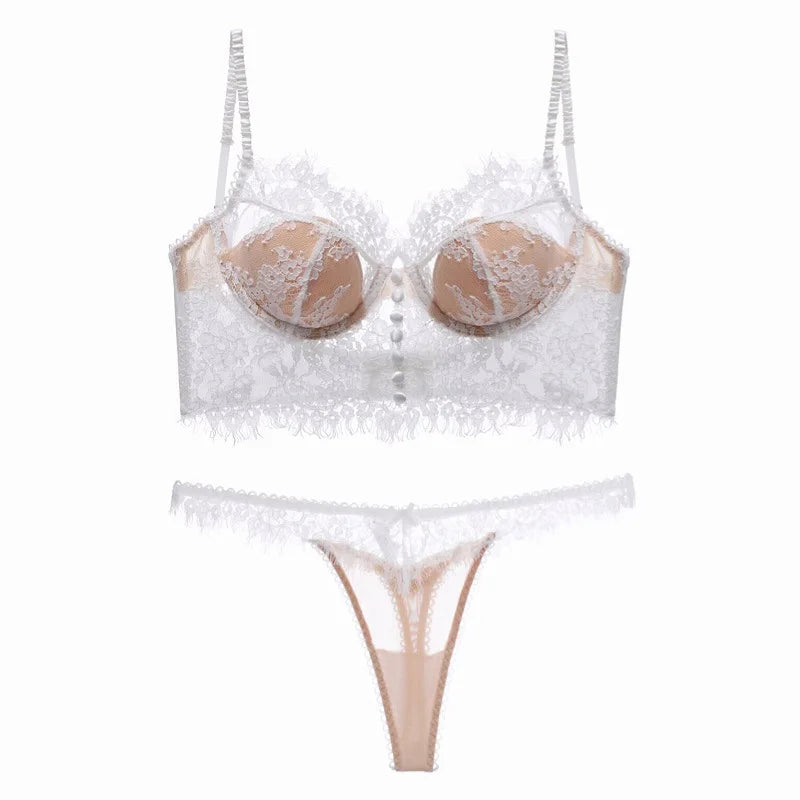 Ensemble soutien-gorge et string en dentelle ultra fine pour femmes
