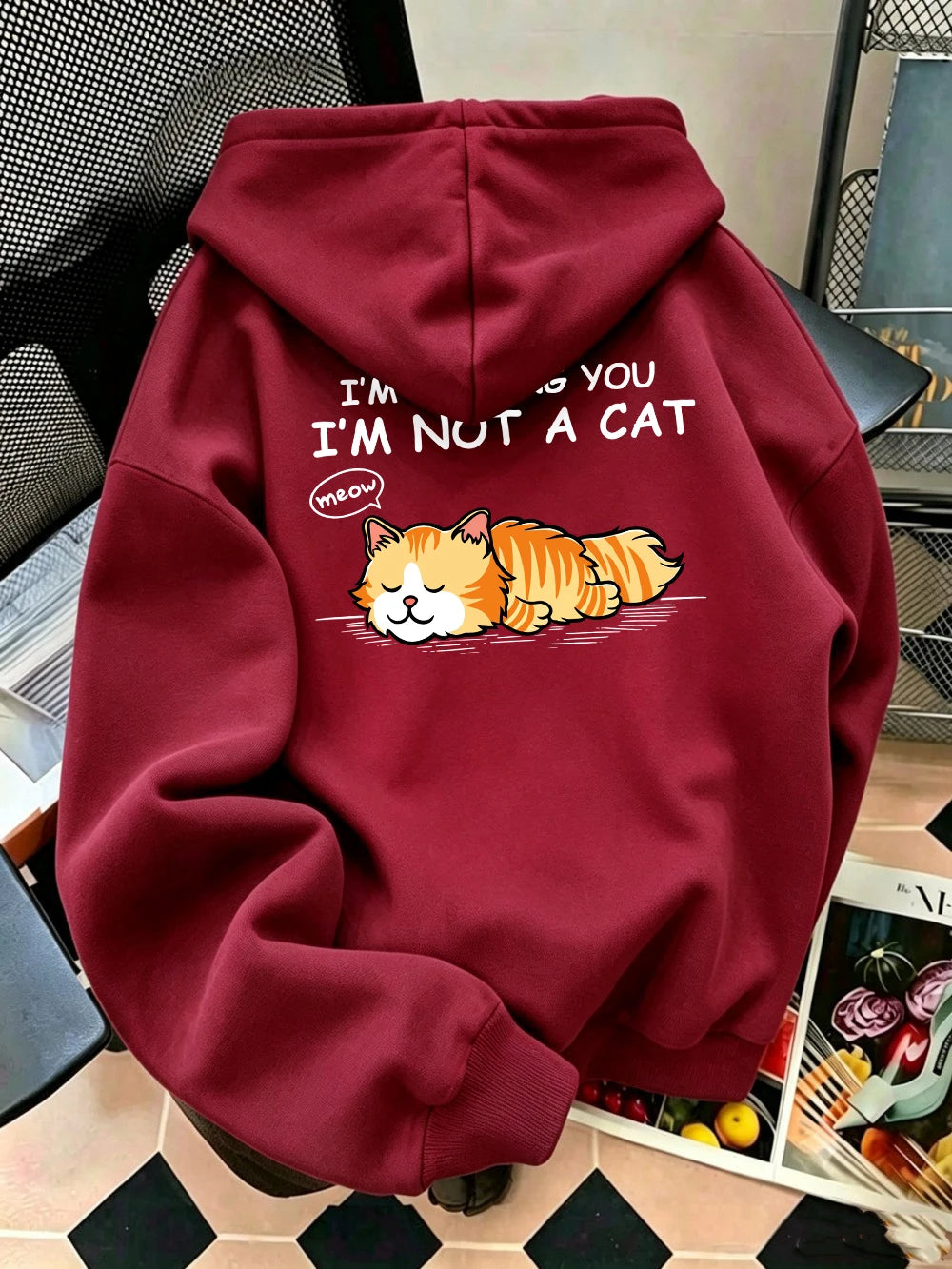 Sweat à capuche imprimé 'I'M Not A Cat Meow Orange Cat' pour femmes