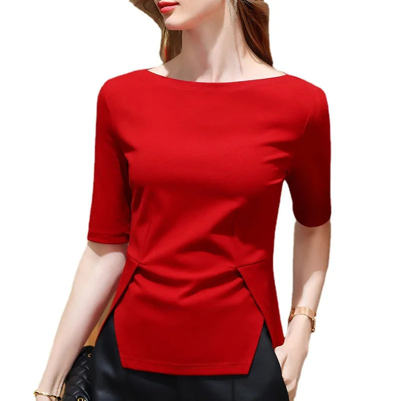 T-shirt rouge à manches courtes pour femmes
