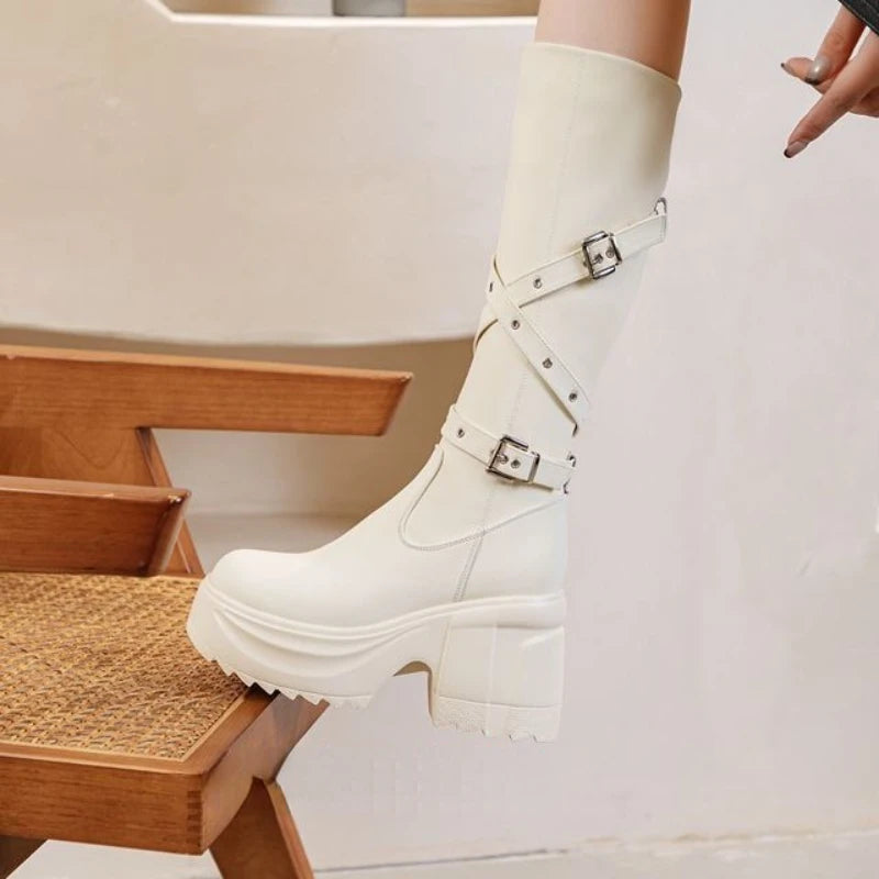 Bottes britanniques en cuir synthétique, pour femmes