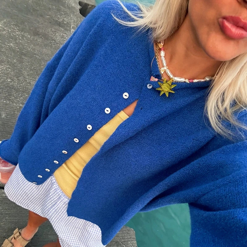 Pull à manches longues avec bouton sur le devant pour femmes