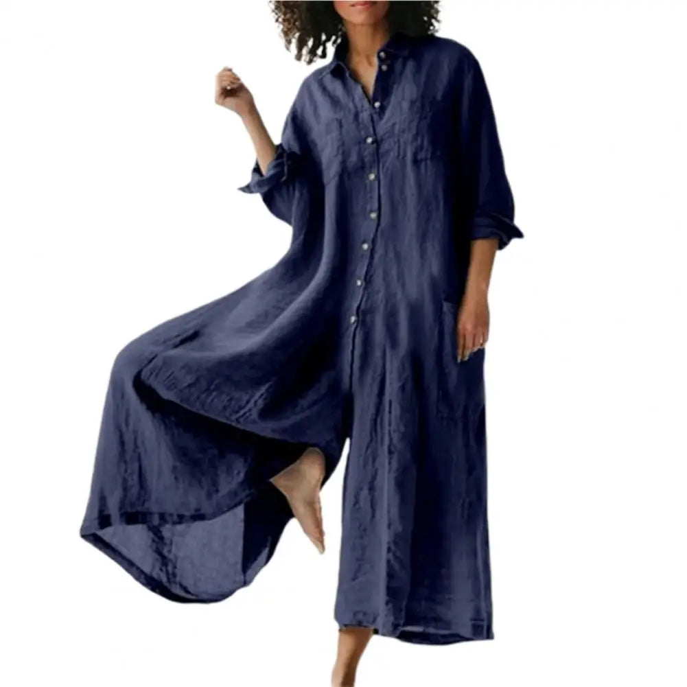 Combinaison ample vintage en coton et lin pour femmes