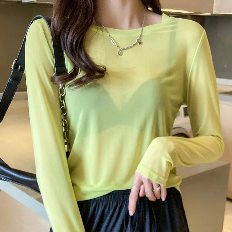 T-shirt en maille transparente pour femmes