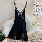 Robe de nuit Sexy en Satin ajouré et bretelles en dentelle pour femmes