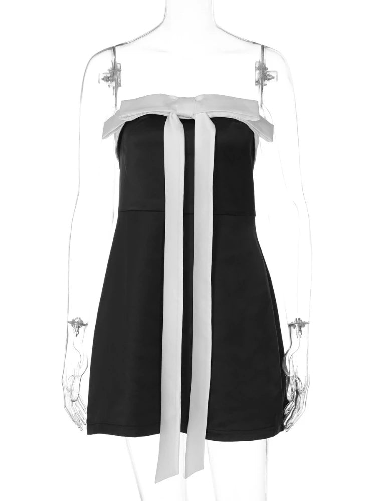 Robe mini bustier noire à lacets et nœud pour femmes