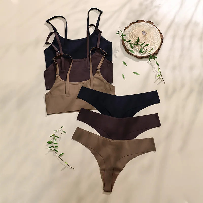 Ensemble glace soie sans couture sans fil soutien-gorge et string pour femmes