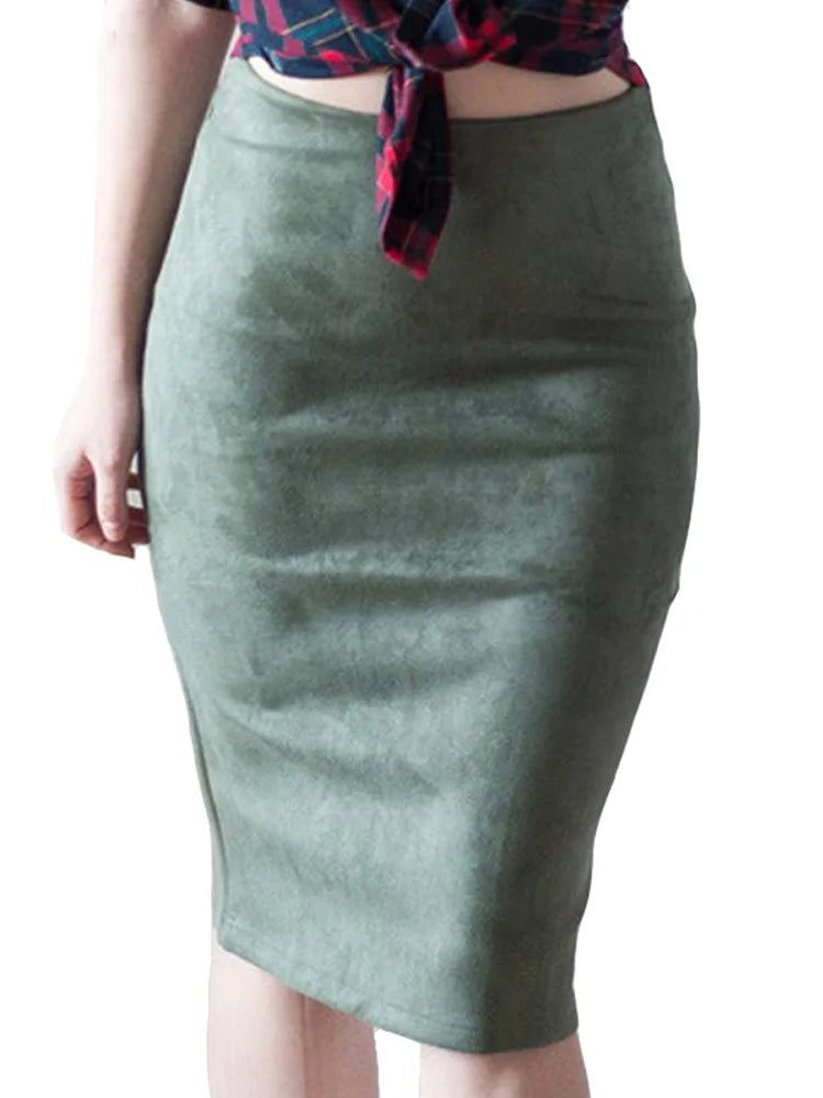 Jupe crayon moulante en faux daim pour femmes