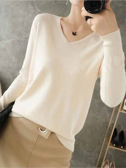 Pull en Maille Col V Femme – Style Confortable