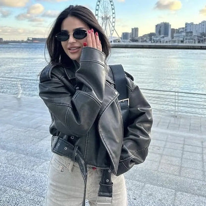 Veste Similicuir Femme – Revers et Fermeture Zippée