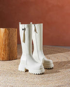 Bottes hautes en cuir véritable à plate-forme pour femmes