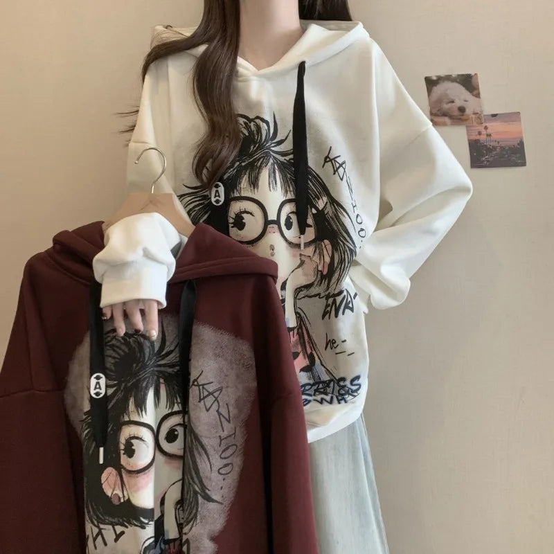 Pull à capuche imprimé en velours allemand de grande taille pour femmes