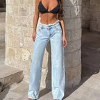 Jean ample style américain à jambe large et franges pour femmes