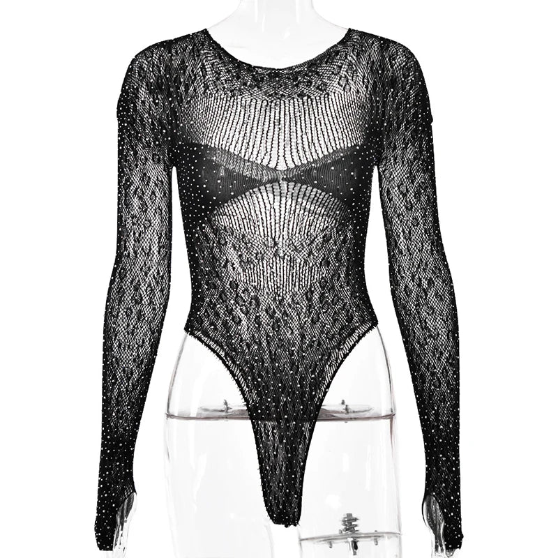 Combinaison transparente en maille pailletée pour femme