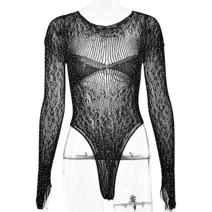 Combinaison transparente en maille pailletée pour femme