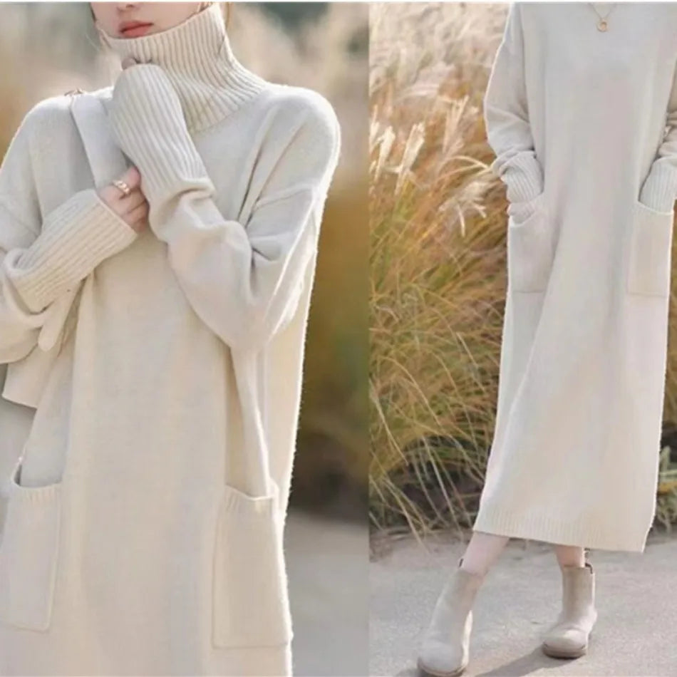 Robe pull en tricot à col en V pour femmes