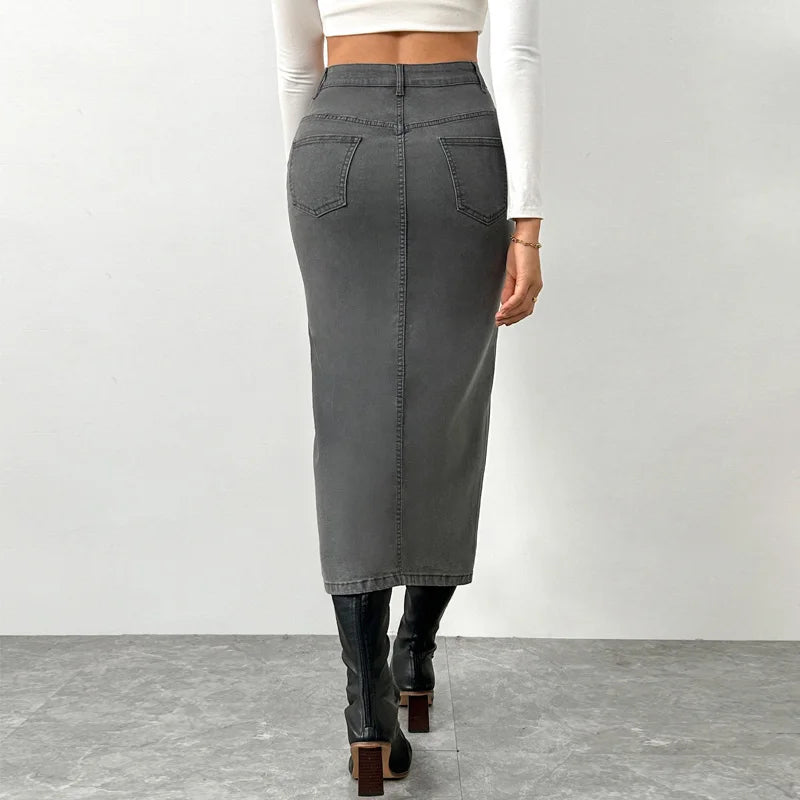 Jupe moulante droite vintage en jean pour femmes
