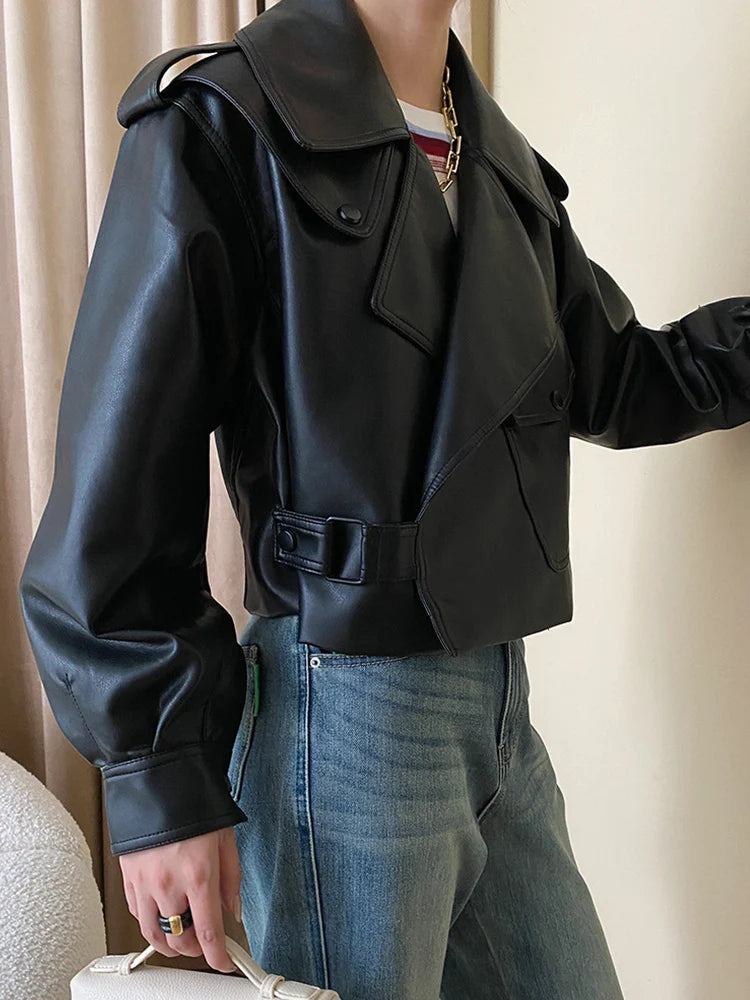 Veste courte en faux cuir PU pour femmes