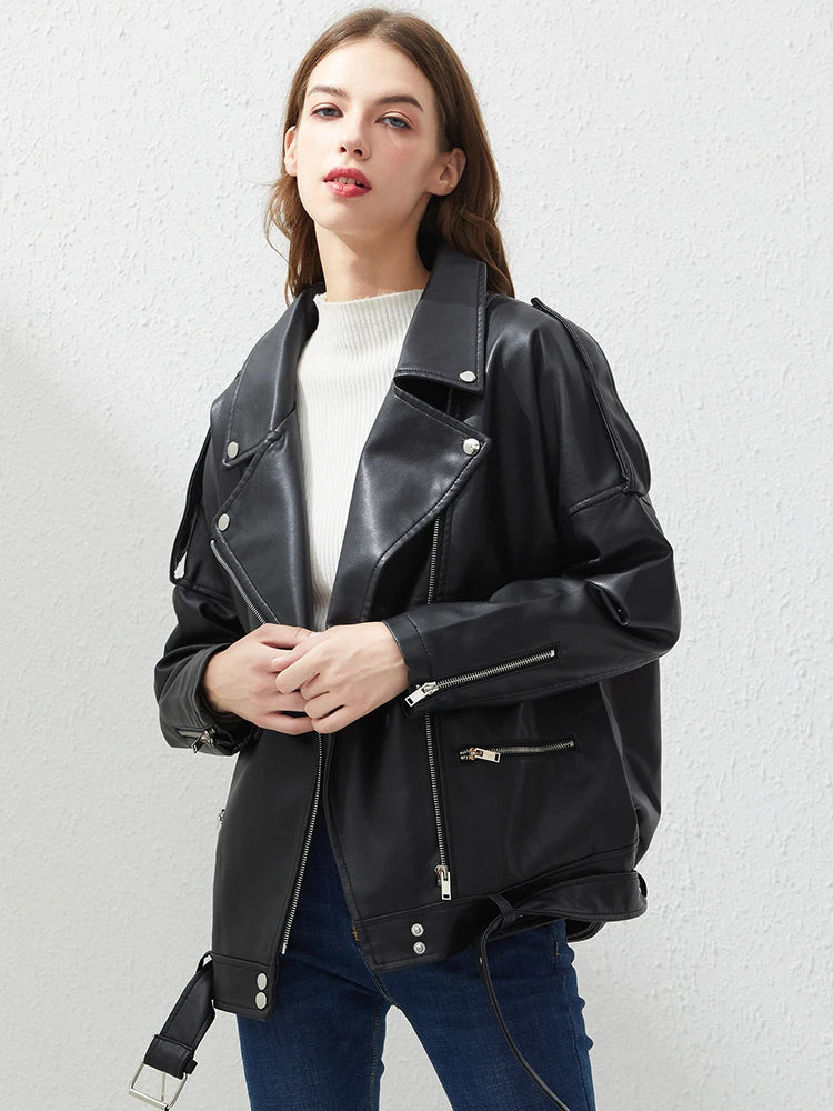 Veste en similicuir PU femme noir pour femmes