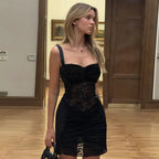 Robe mini-débardeur sexy en dentelle sans bretelles pour femmes