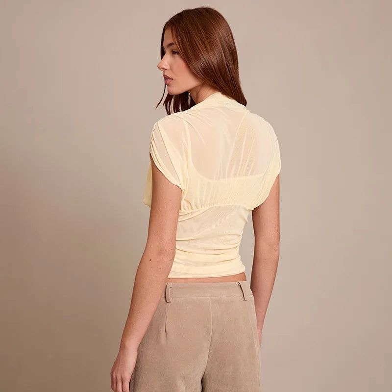 T-shirts moulant en maille sans manches à col rond pour femmes