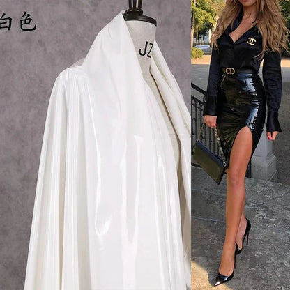 Jupe Crayon Taille Haute en Similicuir avec Fente