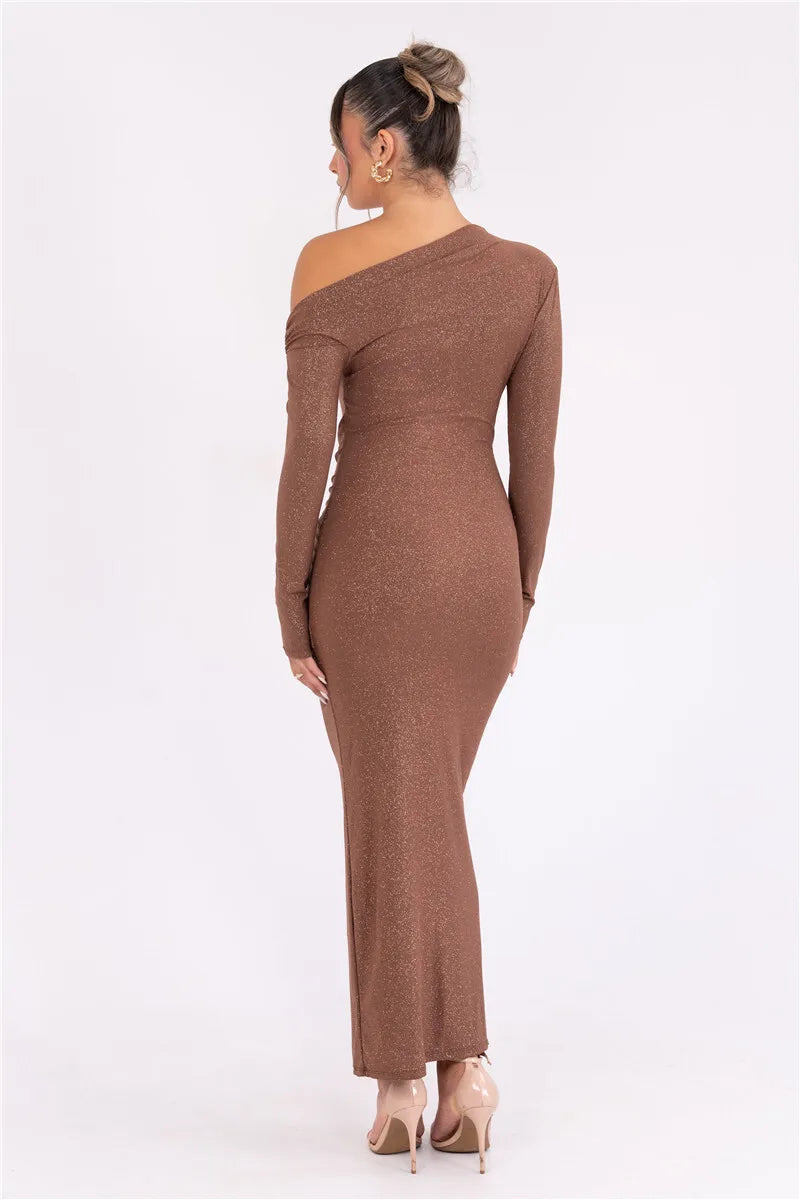 Robe longue sexy à manches longues et paillettes pour femmes