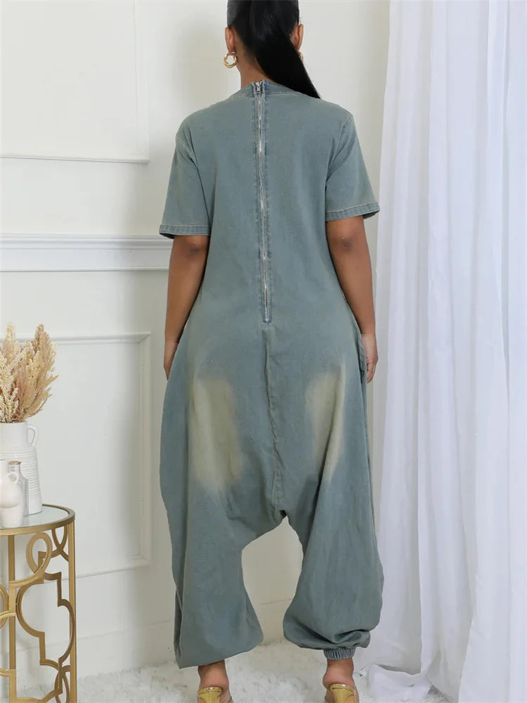 Combinaison en jean délavé vintage pour femmes