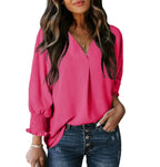 Chemise à col en V et manches longues lanterne pour femmes