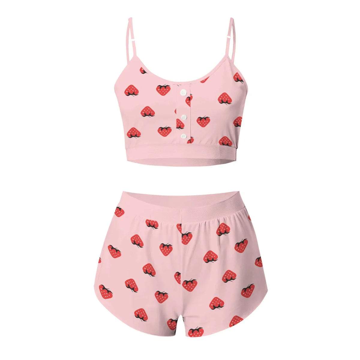 Pyjama Fraises Femme – Haut Court en Dentelle et Short