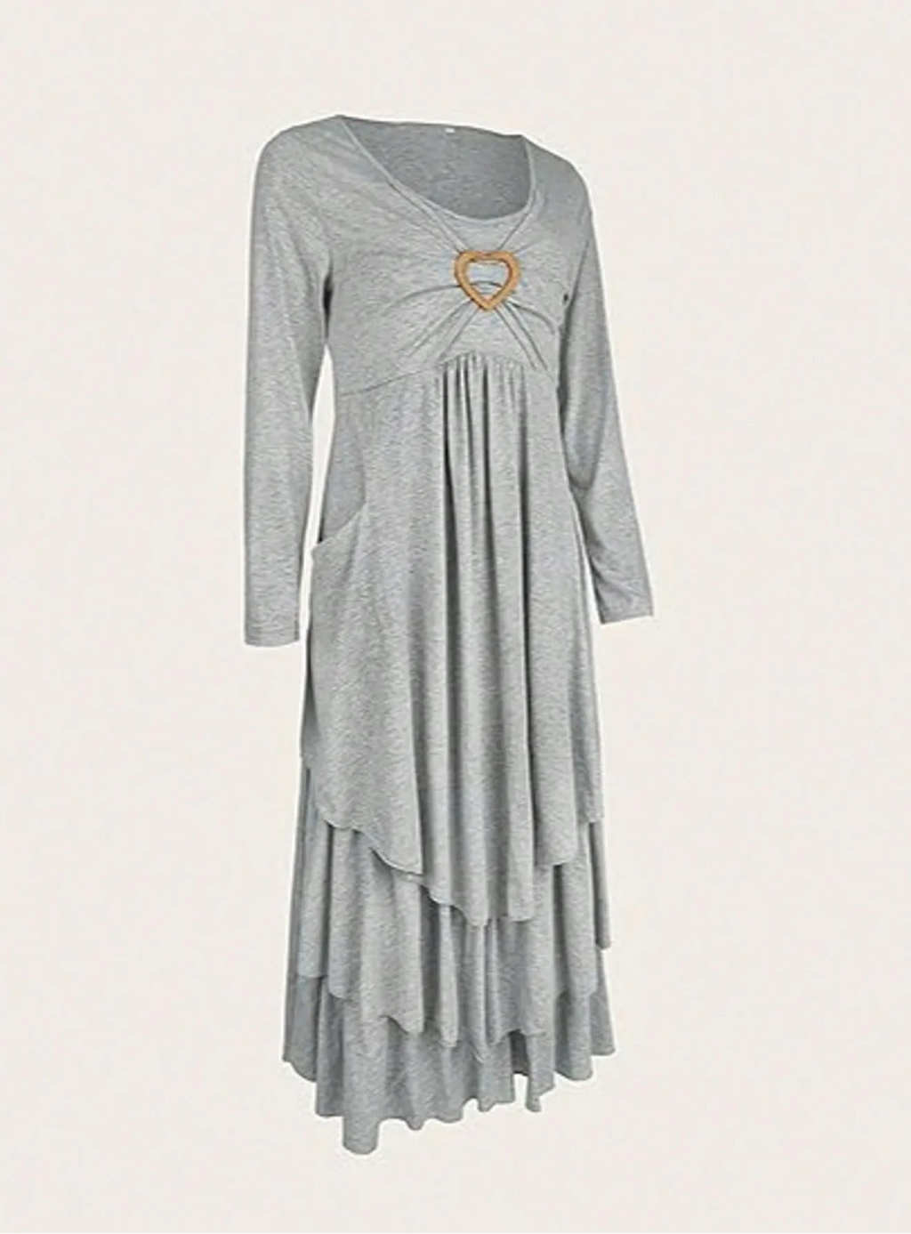 Robe maxi décontractée à manches longues et col rond pour femmes