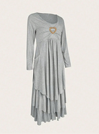 Robe maxi décontractée à manches longues et col rond pour femmes
