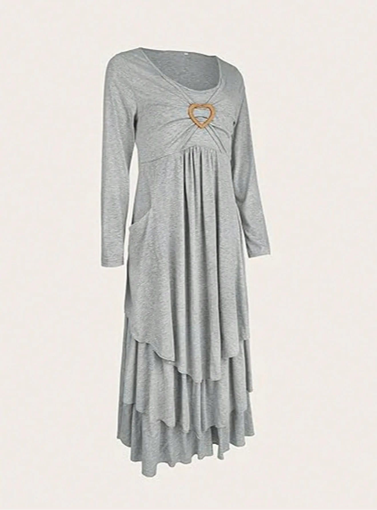 Robe maxi décontractée à manches longues et col rond pour femmes
