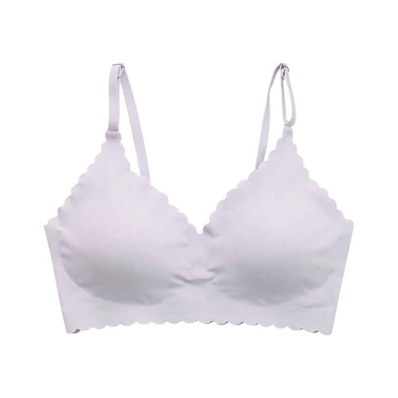 Soutien-gorge confortable sans fil rembourré avec bord ondulé pour femmes