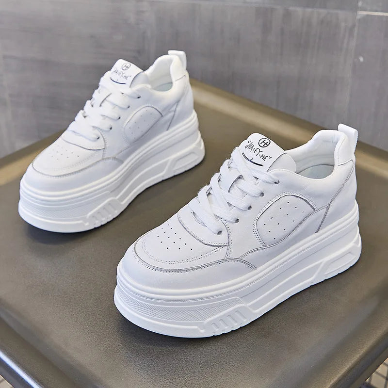 Baskets épaisses en cuir véritable pour femmes