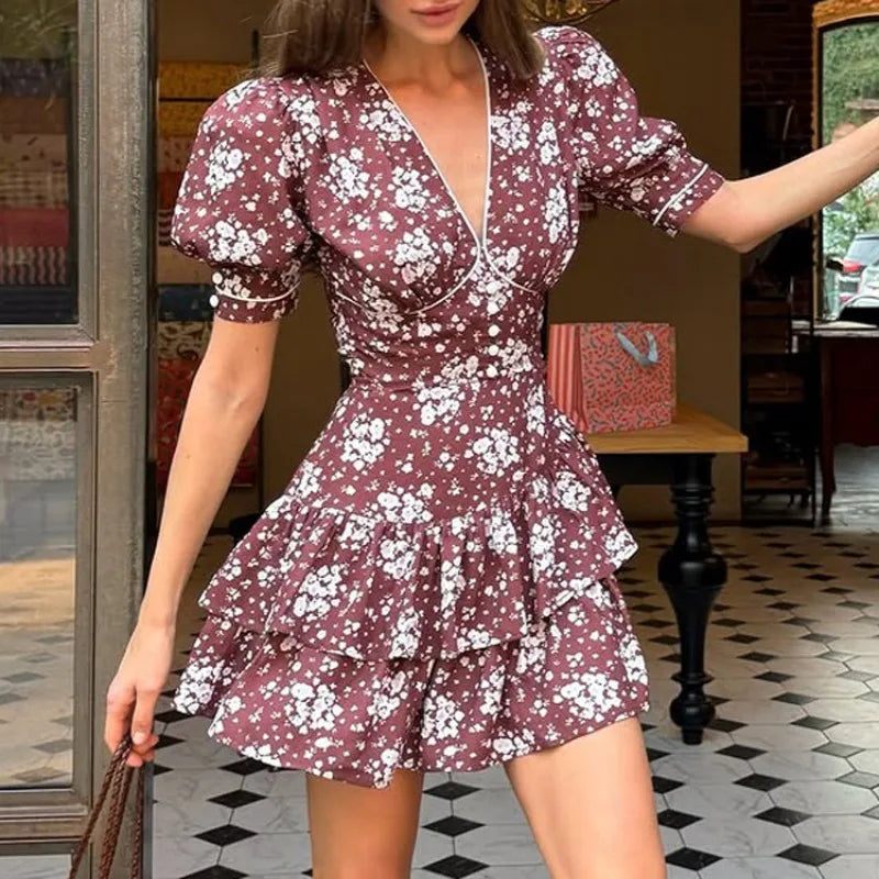 Robe courte élégante à imprimé floral pour femmes