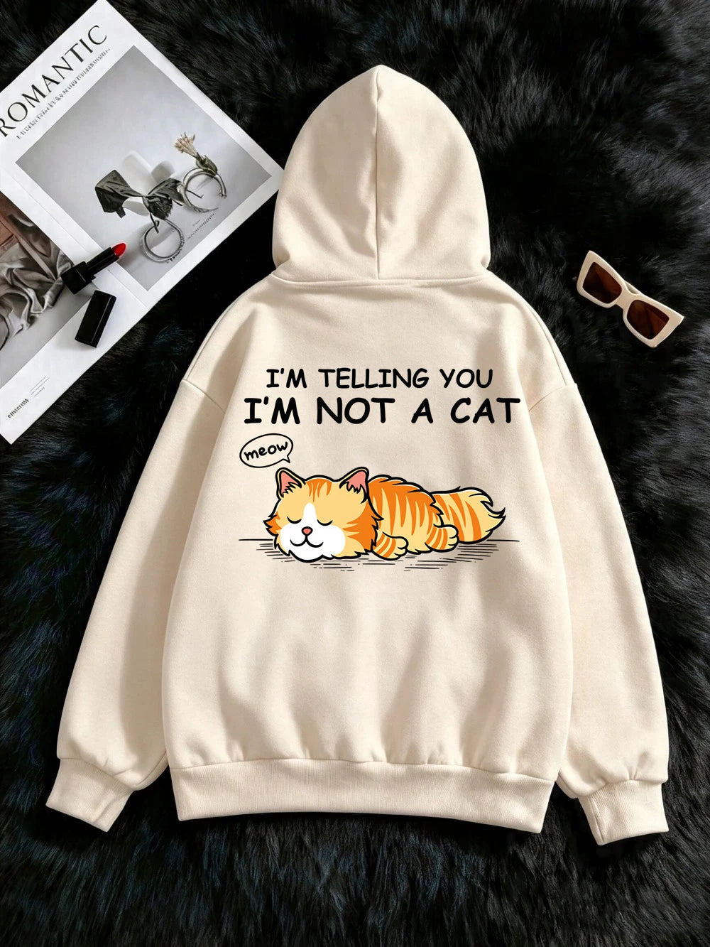 Sweat à capuche imprimé 'I'M Not A Cat Meow Orange Cat' pour femmes