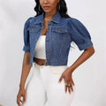 Veste court en jean à revers pour femmes