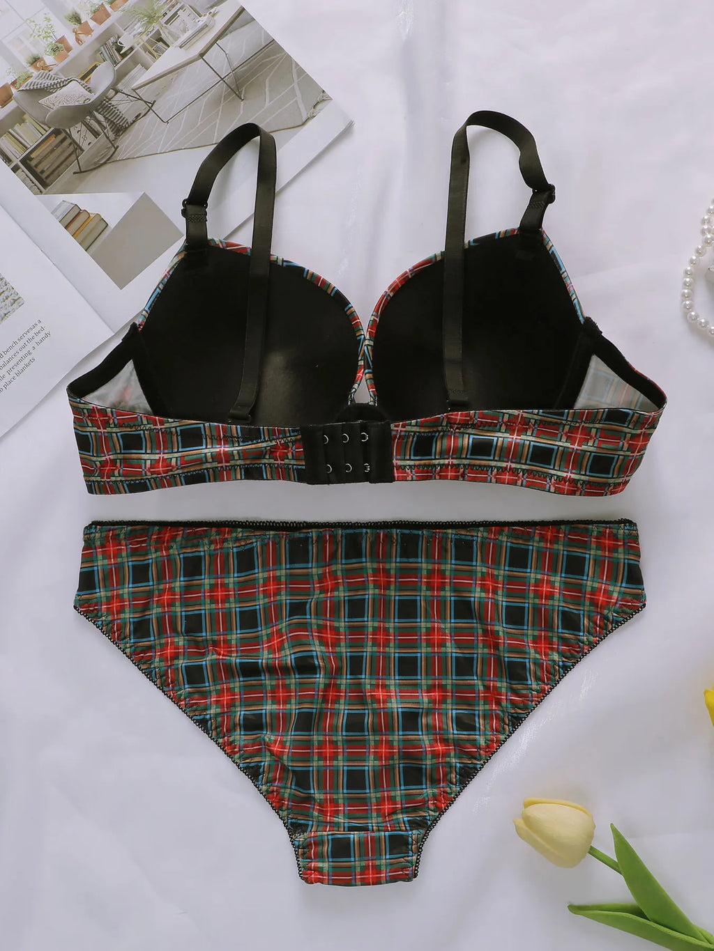 Ensemble de lingerie sexy à carreaux pour femmes